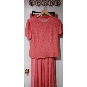 Adriana Papell Occasions beaded Peach 100% silk top with long maxi silk skirt si